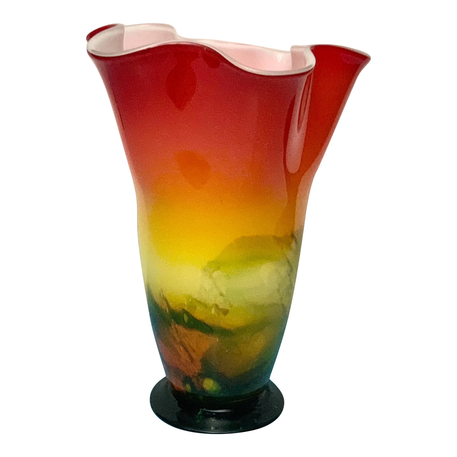 Cased Art Glass MultiColor Sunburst Wavy Rimmed Vase Chairish