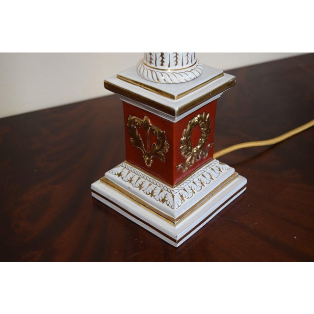 Gold Italian Red and Gold Ceramic Column Table Lamp, 1950s For Sale - Image 8 of 13
