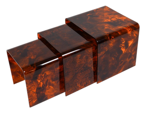 Nesting Tables in Faux Tortoiseshell Acrylic Glass in the style of Christian Dior, Italy, 1970s, Set of 3