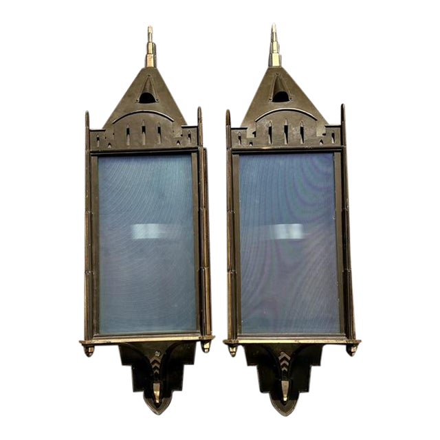 Vintage Monumental Patinated Copper Wall Sconce - A Pair For Sale