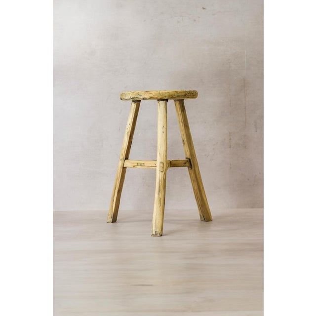 Contemporary Vintage Rustic Elm Wood Stool For Sale - Image 3 of 5