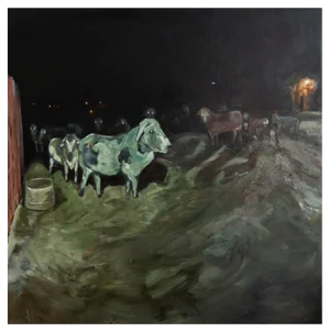 Baurjan Aralov, Cows Watching You Cry, 2022, Oil on Linen