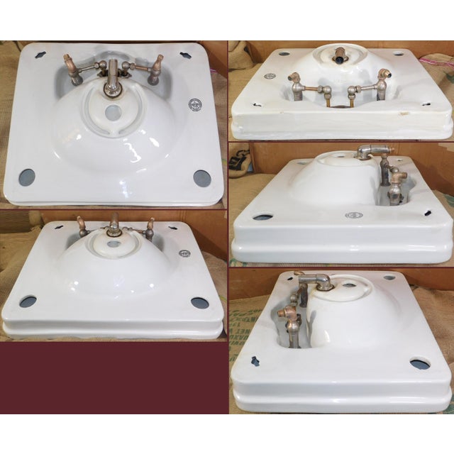 Antique 1919 Trenton Potteries Company Large Tepeco Vitreous China Pedestal Sink For Sale - Image 12 of 18