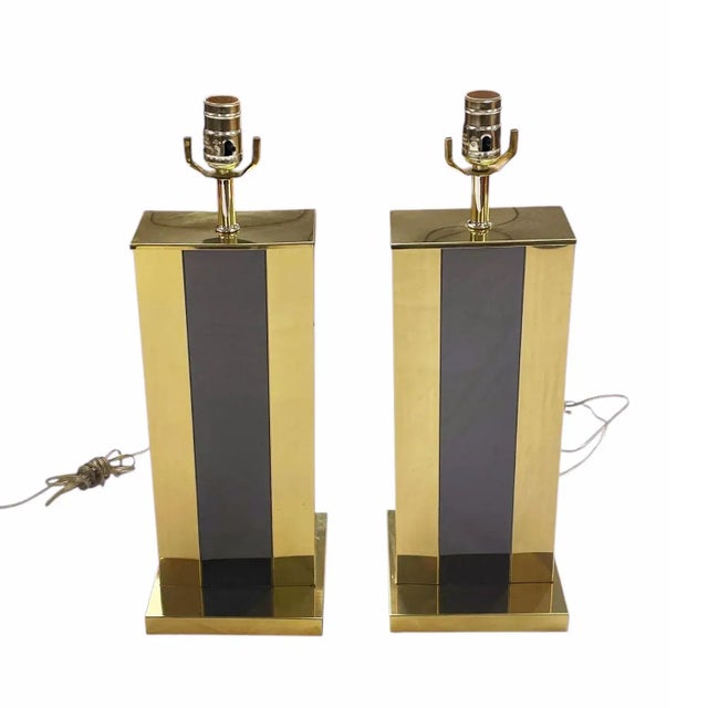 Postmodern 1980s Gold and Black Pierre Cardin Style Metal Table Lamps - a Pair For Sale - Image 3 of 13