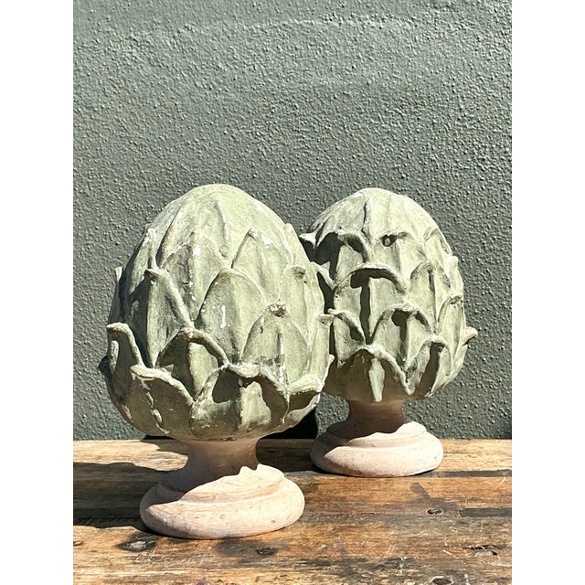 Vintage Faux Finished Wooden Artichokes - A Pair For Sale - Image 10 of 12