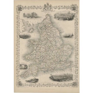 Antique Map of England and Wales with Decorative Vignettes, 1851 For Sale
