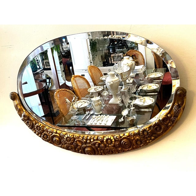 Art Deco Oval Mirror with Beveled Glass, 1920s For Sale - Image 4 of 5