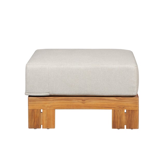 Paradiso Outdoor Solid Teak Wood Ottoman - Gray Fabric For Sale - Image 4 of 6