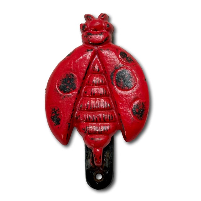 Red Hard to Find Large Size Vintage 1930s Cast Iron Ladybug Door Knocker With Nice Original Paint For Sale - Image 8 of 12