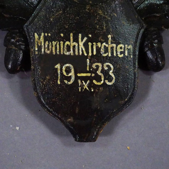 Antique Styrian Roe Deer Trophy on Carved Plaque, Austria 1933 For Sale - Image 6 of 7