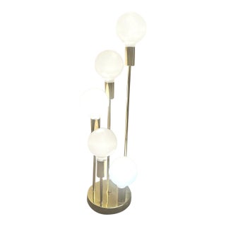 MCM 70's Robert Sonneman Style Waterfall 5 Globe Atomic Brass Table Lamp 37" For Sale