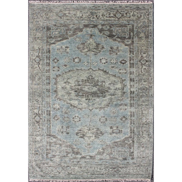 Textile Modern Oushak Rug by Keivan Woven Arts, Light Green & Blue, 6' X 9' For Sale - Image 7 of 7