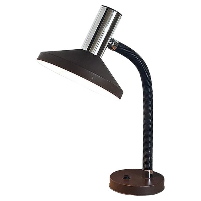 Vintage French Lacquered & Chromed Metal Table Lamp, 1970s For Sale