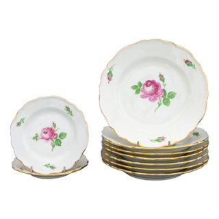 Meissen "Pink Rose" Porcelain Plates, 9 For Sale