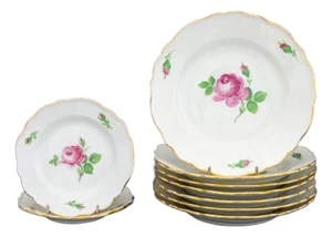 Meissen "Pink Rose" Porcelain Plates, 9