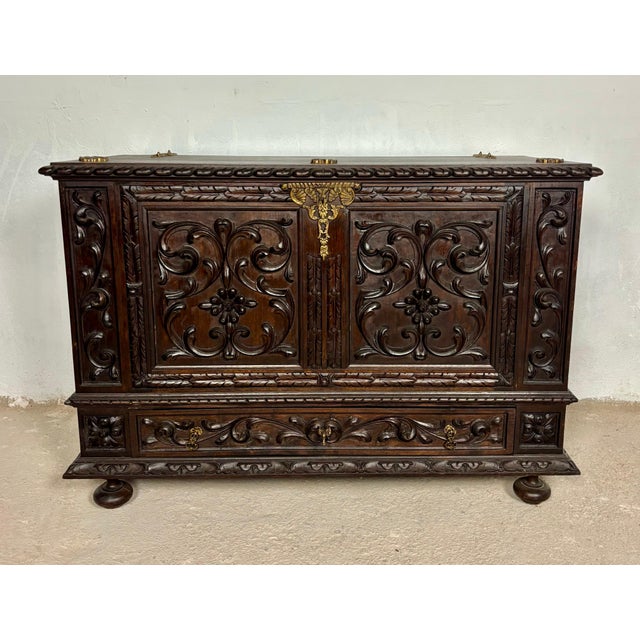 1930s Spanish Carved Blanket Chest, Renaissance Revival Style For Sale - Image 11 of 16