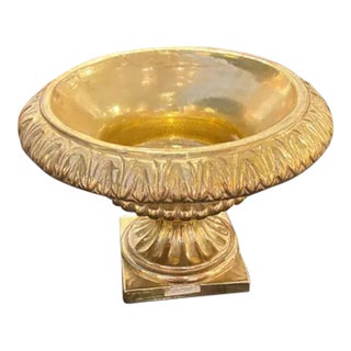 1990s Handmade Italian Ceramic Gold Gilded Planter on Pedestal For Sale