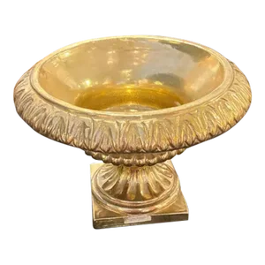 1990s Handmade Italian Ceramic Gold Gilded Planter on Pedestal