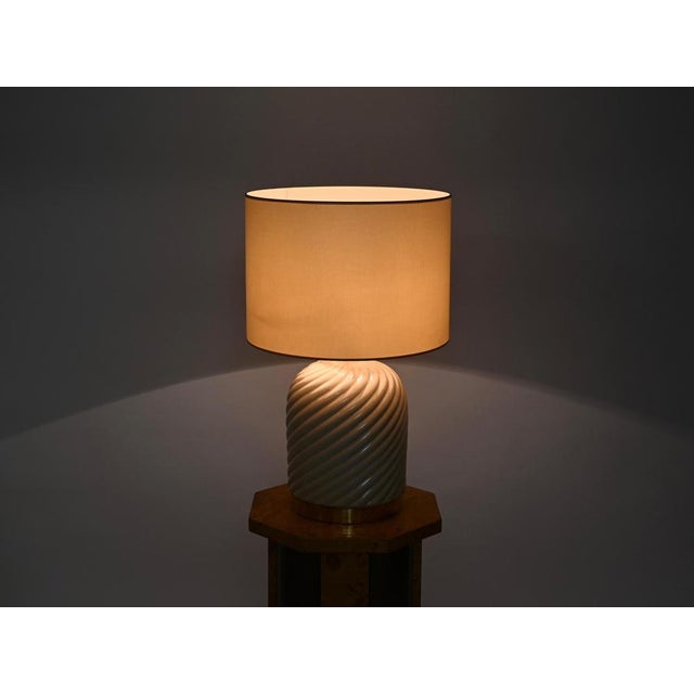 Mid-Century Italian Cream Ceramic and Brass Table Lamp from Tommaso Barbi, 1970s For Sale - Image 12 of 18
