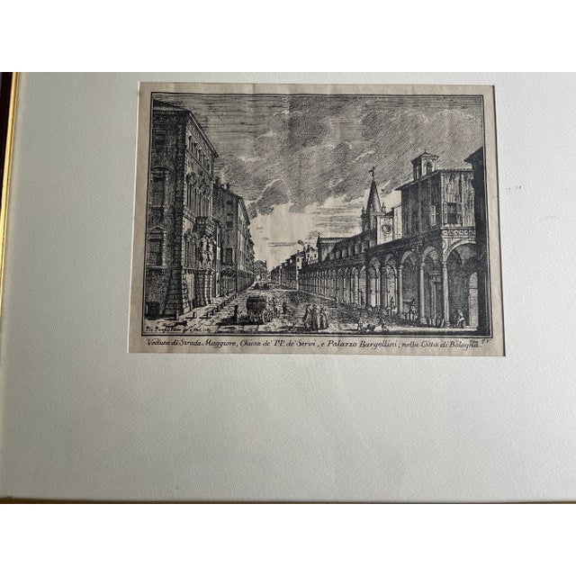 Traditional Late 18th Century Antique Engraving, "Veduta Di Strata Maggiore," Bologna by Pio Panfili, Framed For Sale - Image 3 of 12