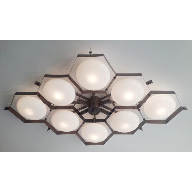 Fabio Ltd 21st Century Beehive Bronze Glossy White Murano Flush Mount by Fabio LTD For Sale - Image 4 of 7