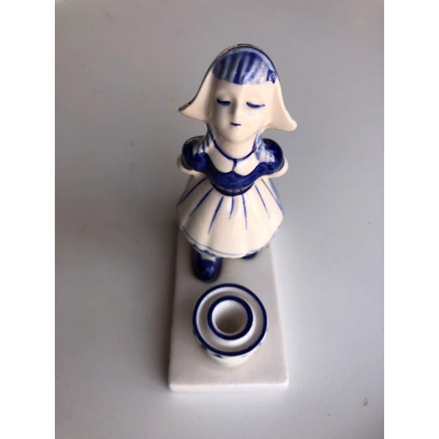 White Vintage Delft Little Dutch Girl Figurine & Candle Holder For Sale - Image 8 of 8