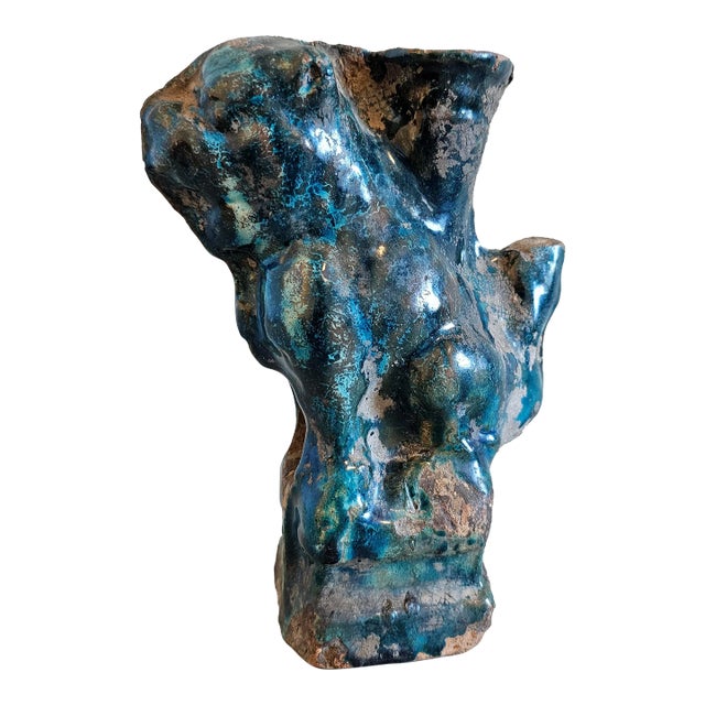 Song Dynasty Antique Chinese Turquoise Blue Glazed Foo Dog Lion Figure Sculpture Incense Burner For Sale