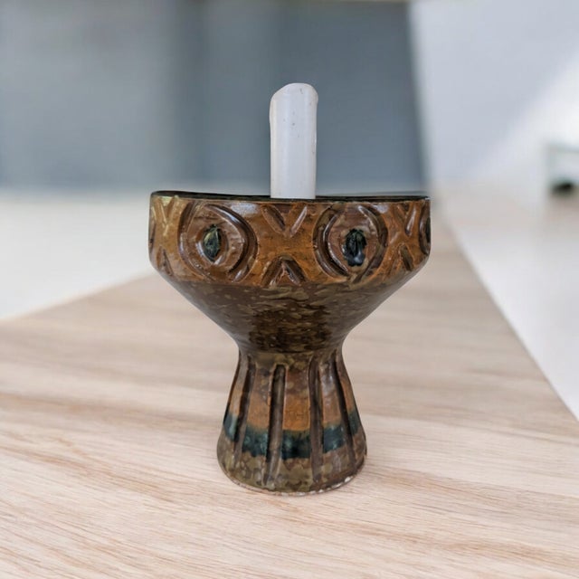 Mid 20th Century Mid Century Modern Italian Pottery Vessel Candle Holder For Sale - Image 5 of 12