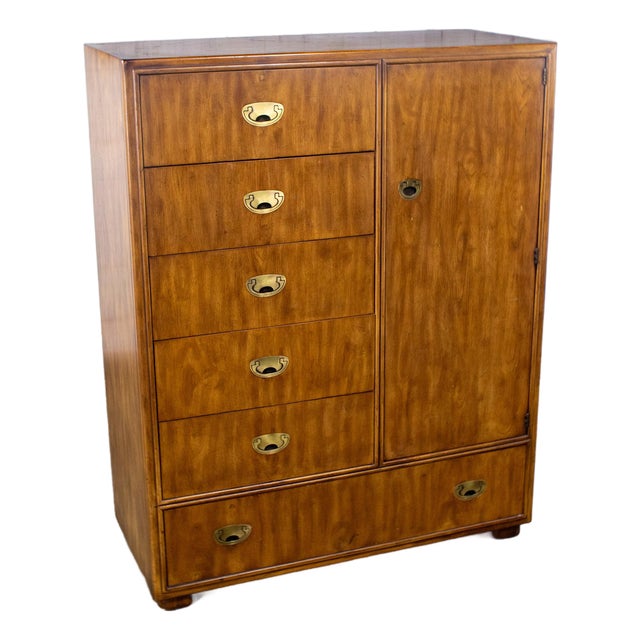 Late 20th Century Campaign Style Gentleman’s Chest of Drawers or Armoire Drexel Heritage Passage Collection For Sale