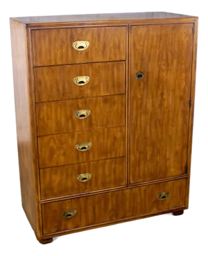 Late 20th Century Campaign Style Gentleman’s Chest of Drawers or Armoire Drexel Heritage Passage Collection