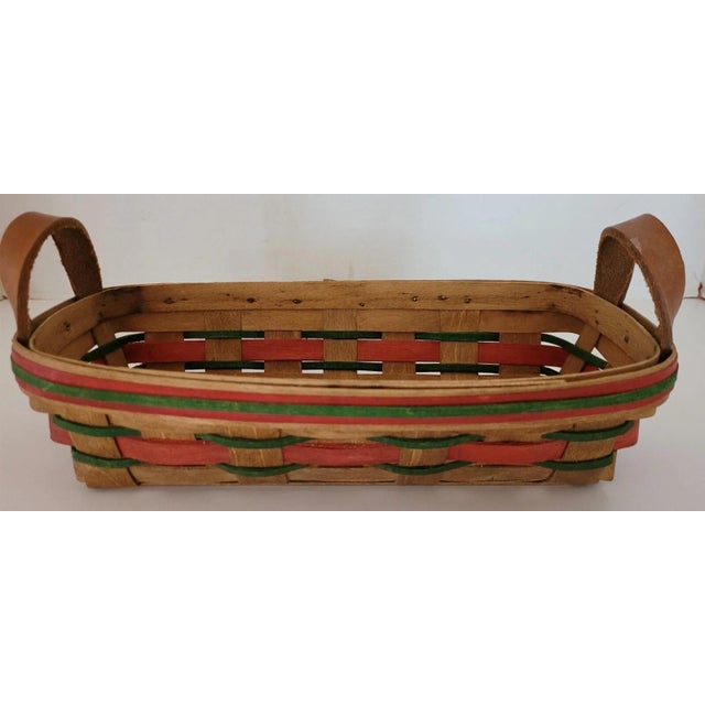 Animal Skin Vintage 19th Century Handmade Woven Holiday Basket With Leather Handles For Sale - Image 7 of 8