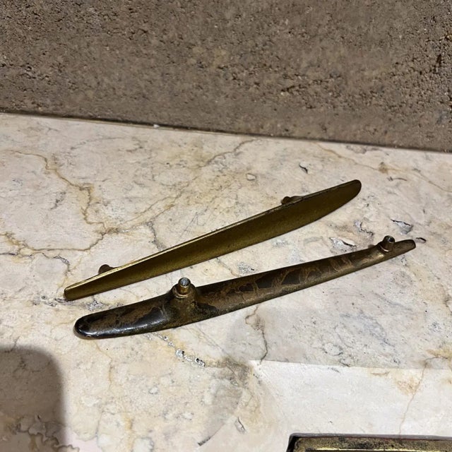 Mid 20th Century Modernist Long Brass Pull Handle Set of Two Carl Aubock Style For Sale - Image 5 of 6