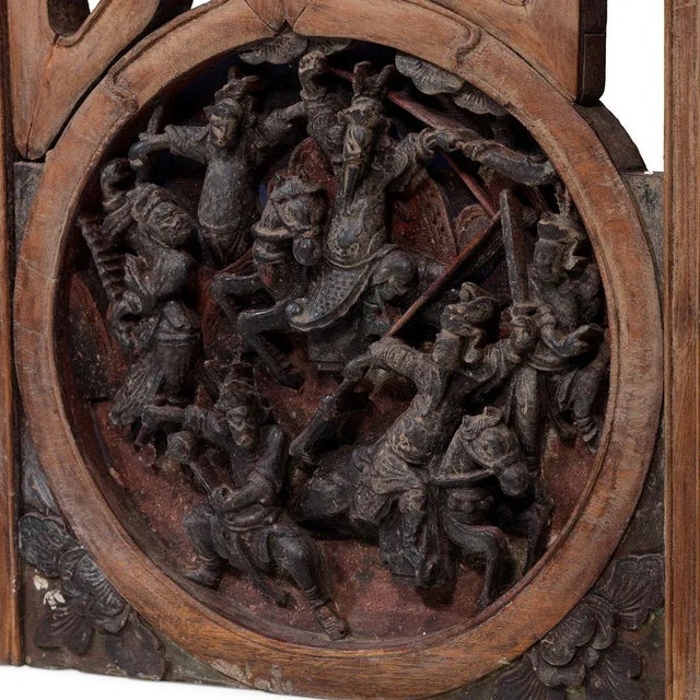 Wood Chinese Marriage Bedframe in Carved Fascia For Sale - Image 7 of 8