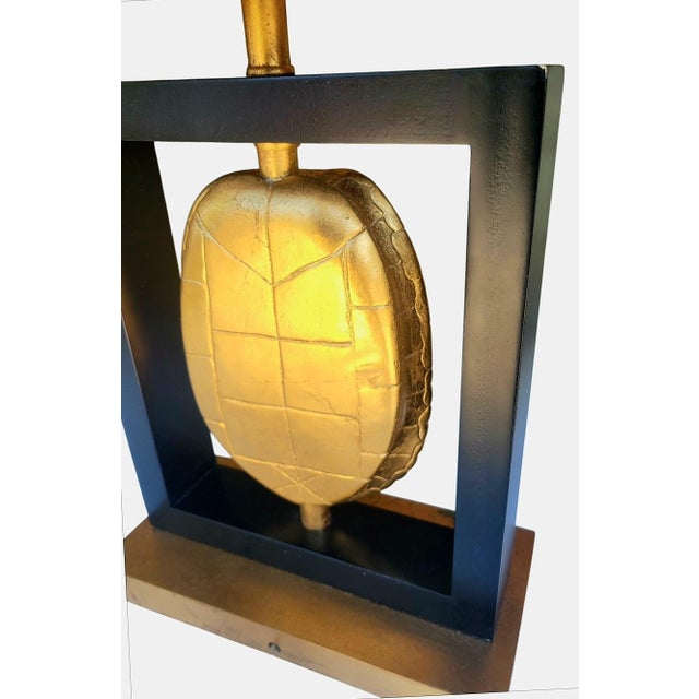 Contemporary Gold Turtle Modern Style Black Rectangular Lamp Shade Table Lamp For Sale In West Palm - Image 6 of 15