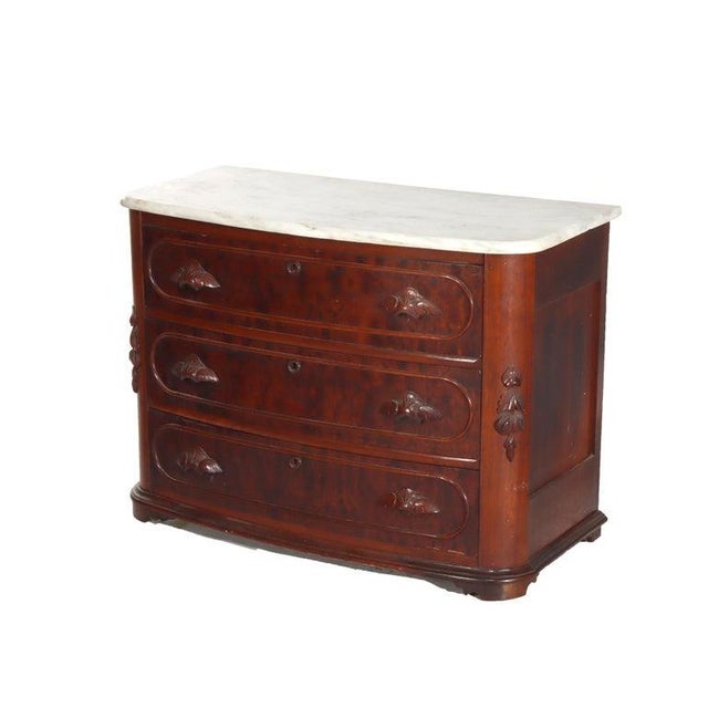Traditional Antique Renaissance Revival Walnut Marble Top Three Drawer Chest C1890 For Sale - Image 3 of 18