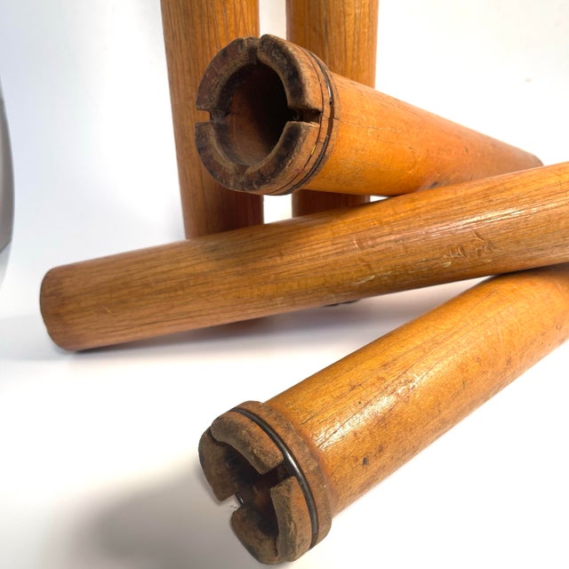Shabby Chic Industrial Wooden Roving Bobbins Large Factory Used Circa 1940 Set of 5 For Sale - Image 3 of 9