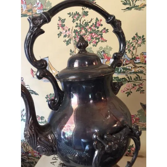 French 1980s Footed Silver Teapot with Warming Dish For Sale - Image 3 of 6