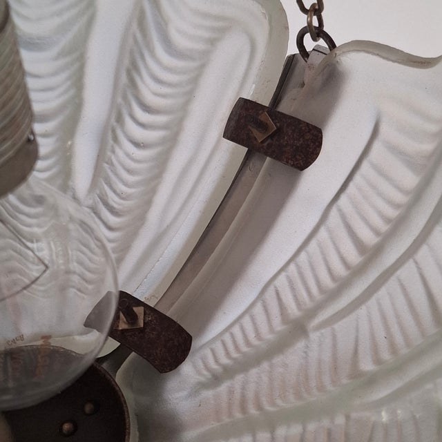 Art Deco Pendant Light with Shell-Shaped Glass Shade, 1930s For Sale - Image 6 of 17