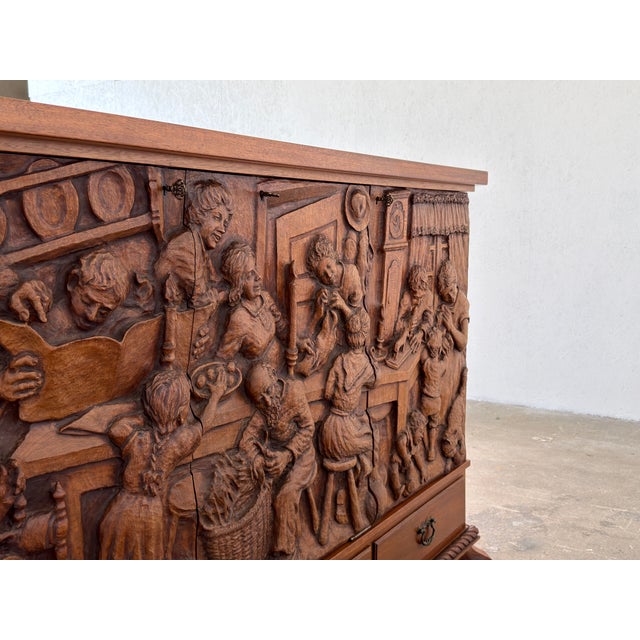 Hand-Carved Oak Storybook Cabinet by Emil Hansen, Denmark C 1950 For Sale - Image 3 of 18