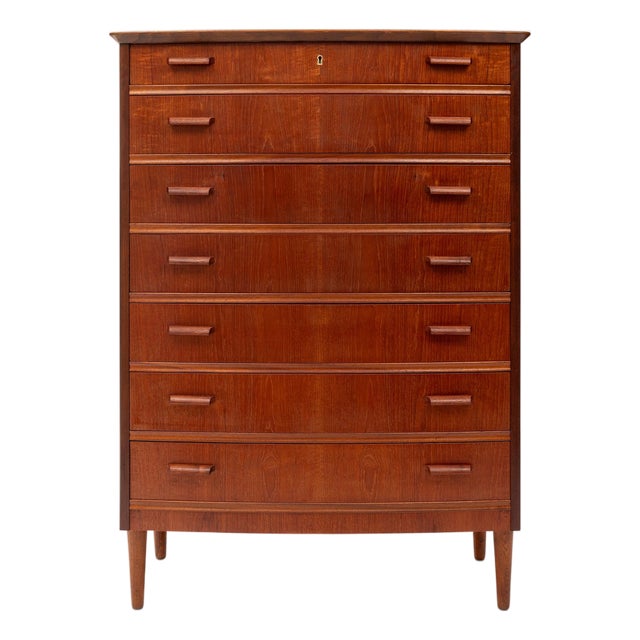 Vintage Danish Mid-Century Seven-Drawer Teak Tallboy Dresser 1960s For Sale
