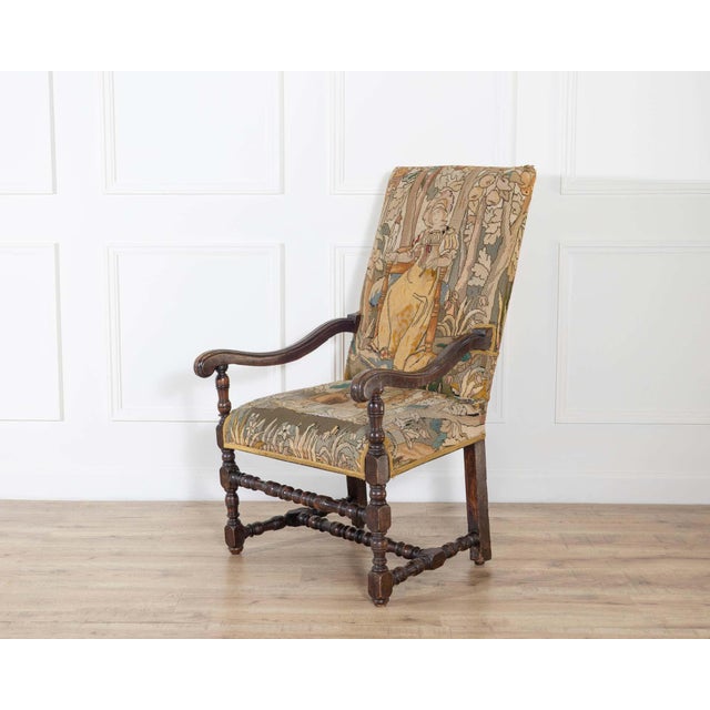 17th-Century French Baroque Walnut Spool Armchair with Petit Point Tapestry For Sale - Image 12 of 15