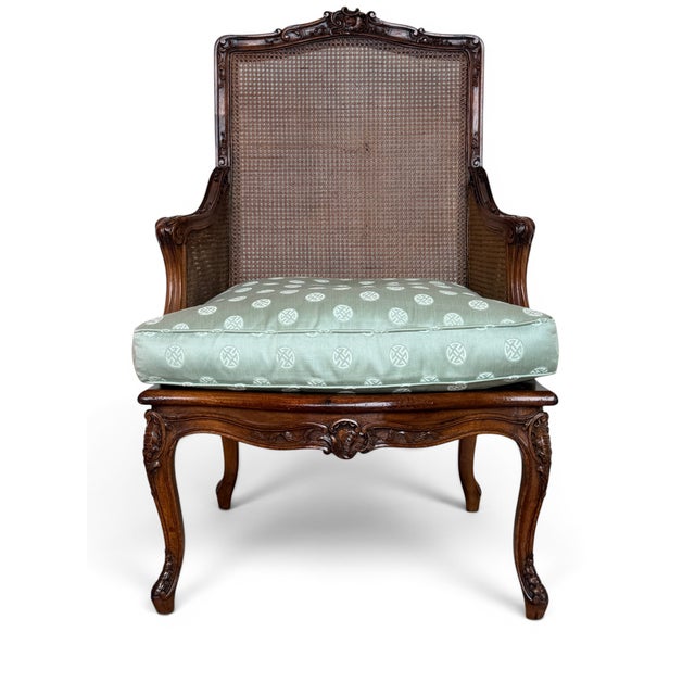 Vintage Louis XV Style Caned Bergère Walnut Chair For Sale - Image 10 of 13