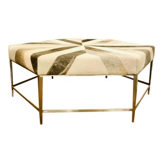Modern Hair on Hide Chevron Print Hexagonal Cocktail Ottoman For Sale
