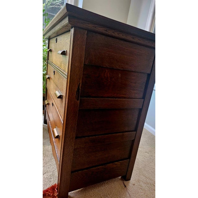 Vintage Victorian Quarter-Sawn (Tiger) Oak Three-Drawer Chest of Drawers For Sale In Seattle - Image 6 of 14
