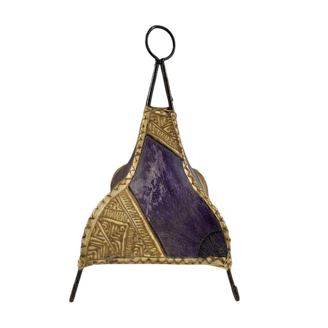 Moroccan Leather Henna Hide Light Fixture Shade Display Tabletop Decor 13" H For Sale - Image 4 of 6