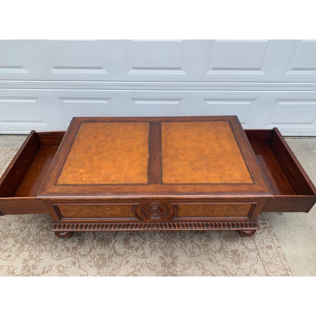 Ethan Allen "Morley"2 Drawer Leather Top Coffee Table.. Chairish