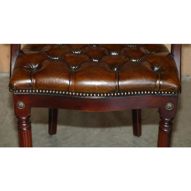 Set of Brown Leather Chesterfield Library Reading Armchairs For Sale - Image 9 of 18