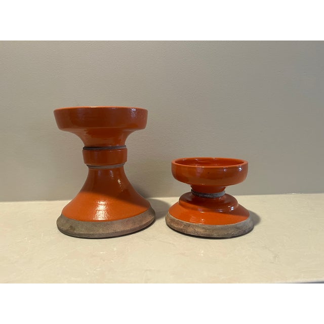 Autumn perfect burnt orange rustic set of pillar candle holder's Smaller size- 4 1/2” H x 6 W for a 4” pillar candle....