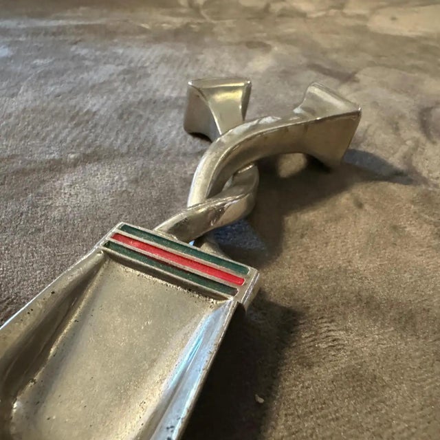 Metal 1980s Iconic Silver Plated Enameled Metal Nail Shoehorn by Gucci For Sale - Image 7 of 9
