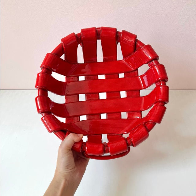Mid-Century Modern Vintage Tadinate Style Red Woven Ceramic Basket For Sale - Image 3 of 7